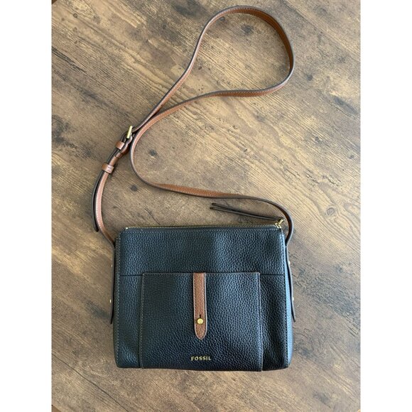 Fossil Handbags - Fossil Gemma Purse Black And Brown Pebbled Leather Crossbody
